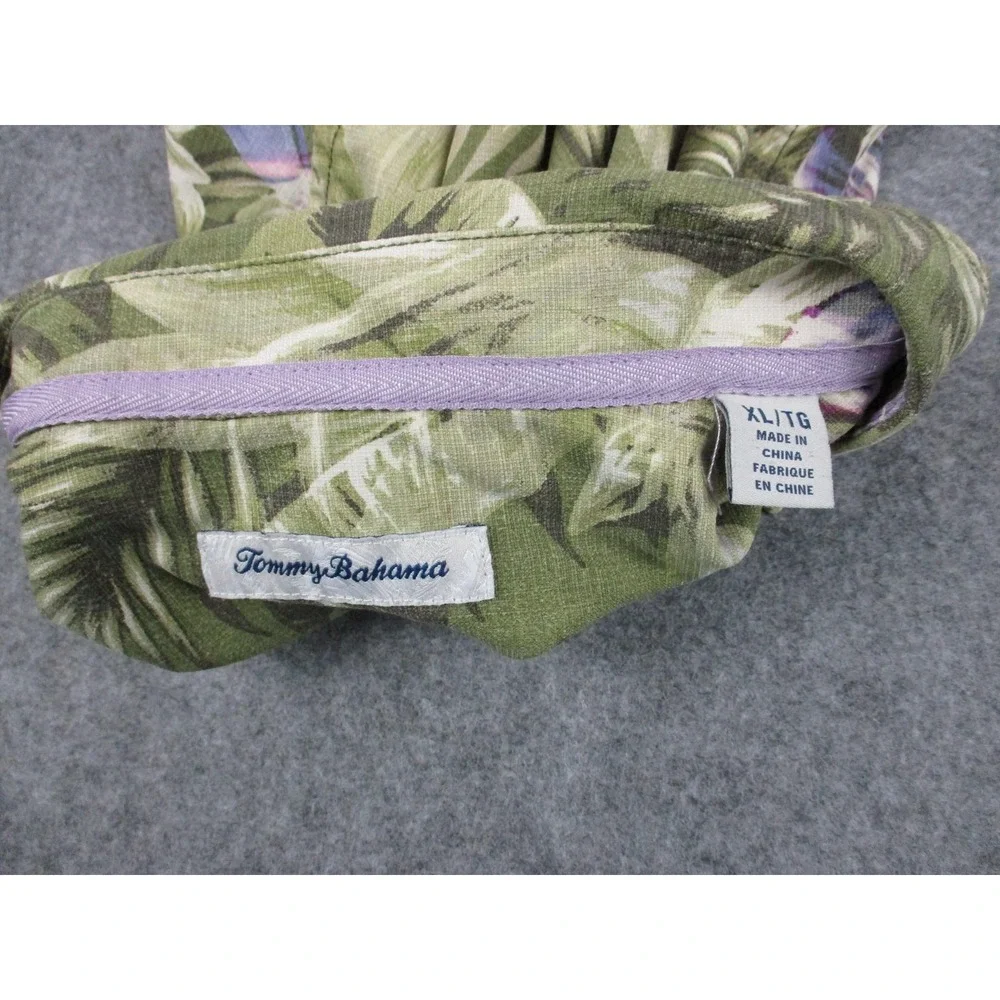 Tommy Bahama Shirt Mens XL Green Purple Silk Tropical Floral Hawaiian Button Up